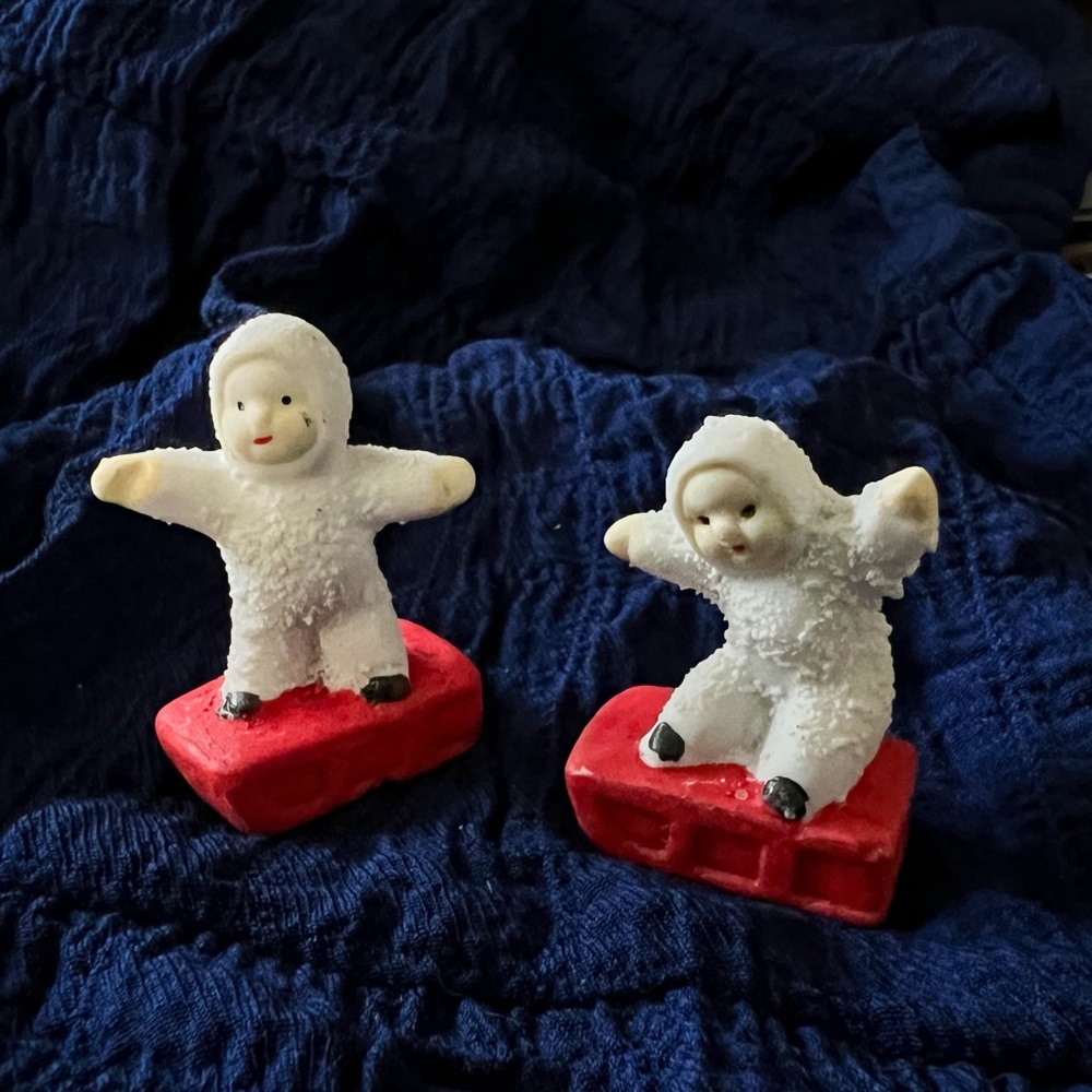 Set of Two Vintage Shackman Snow Babies on Sleds